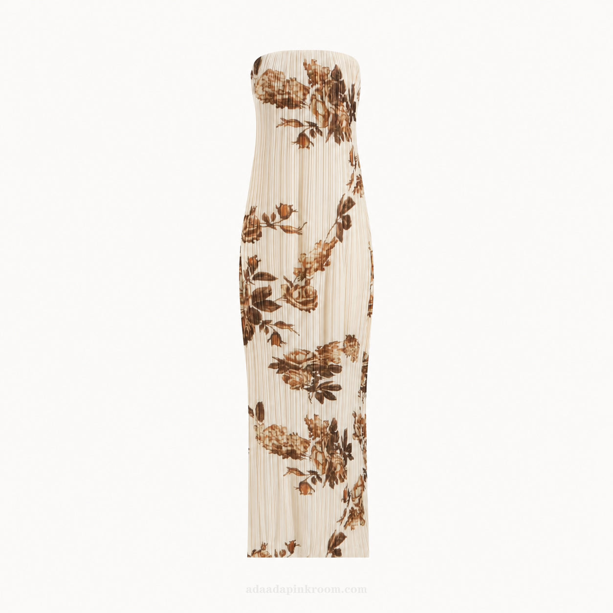 Floral Pleated Strapless Dress