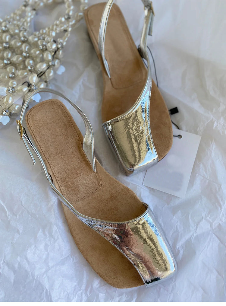 Retro small square toe thick heel sandals
