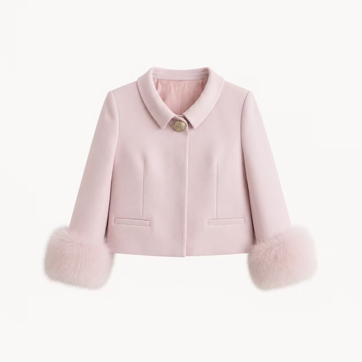 FAUX FUR TRIM CROPPED JACKET