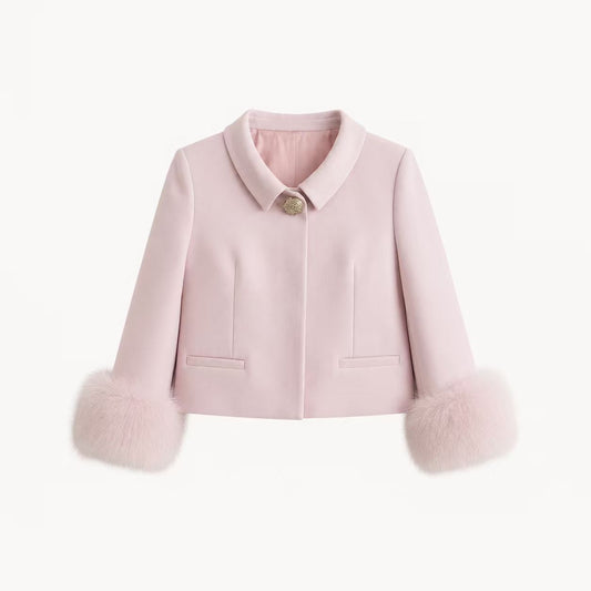 FAUX FUR TRIM CROPPED JACKET