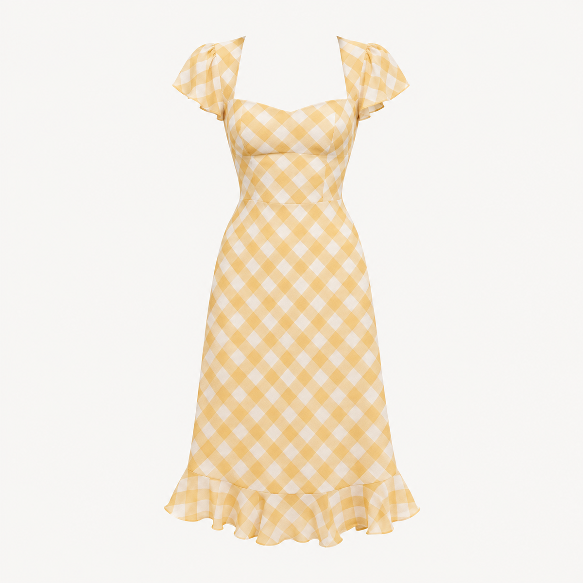 Marigold Ruffle Hem Midi Dress - Yellow and White