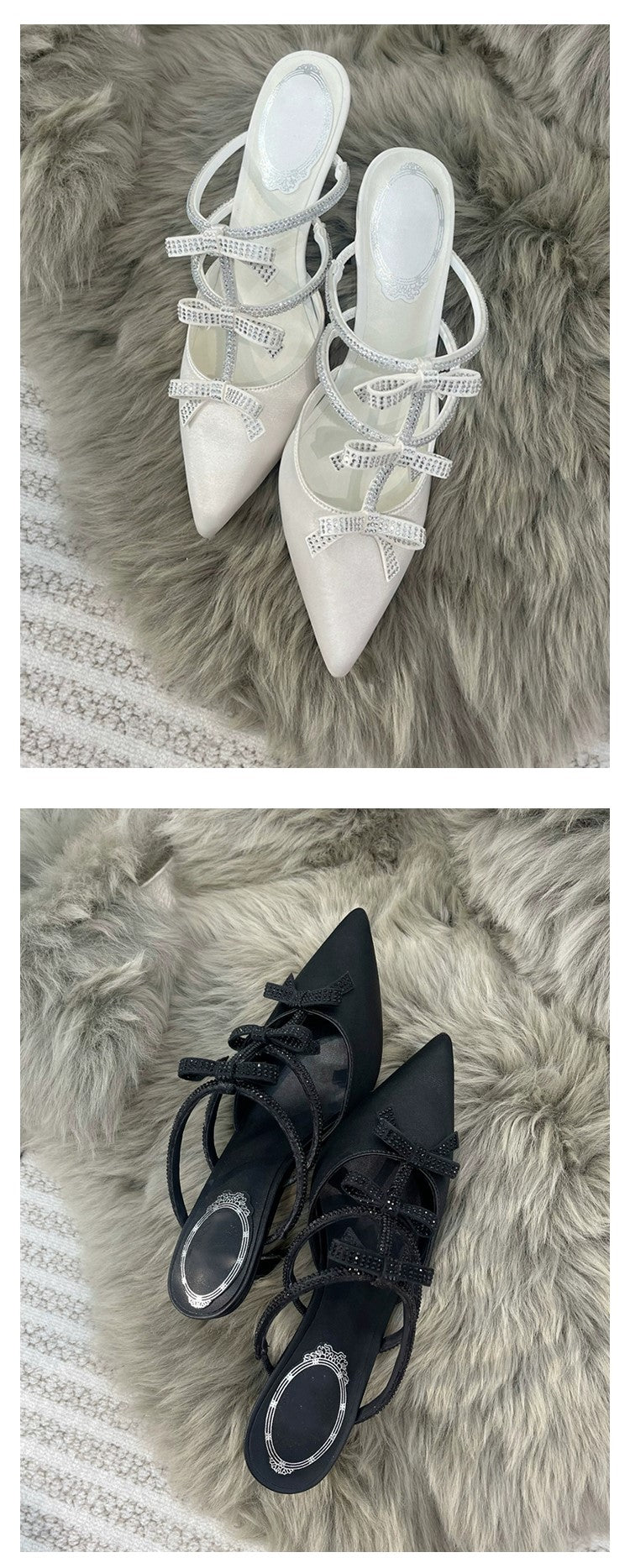 French pointed toe half-slip rhinestone sandals
