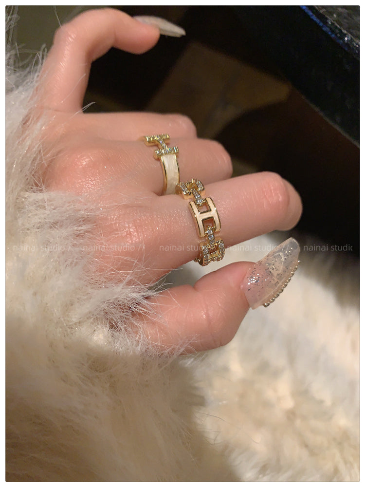 H letter ring ~ enamel light luxury index finger ring
