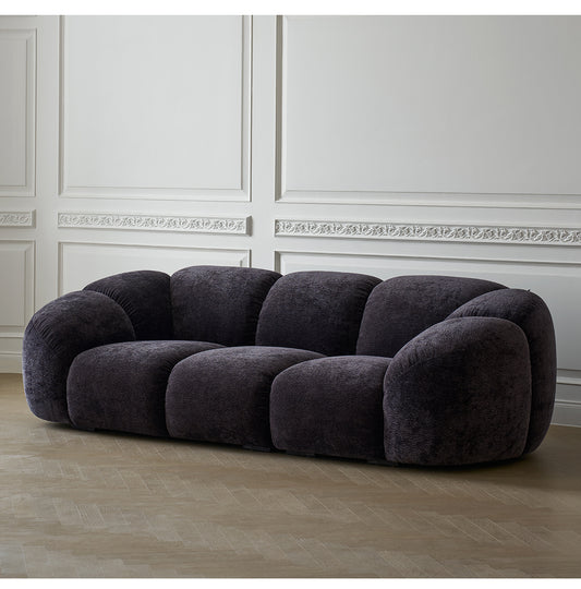 Living room small apartment straight row sofa retro style black fabric sofa