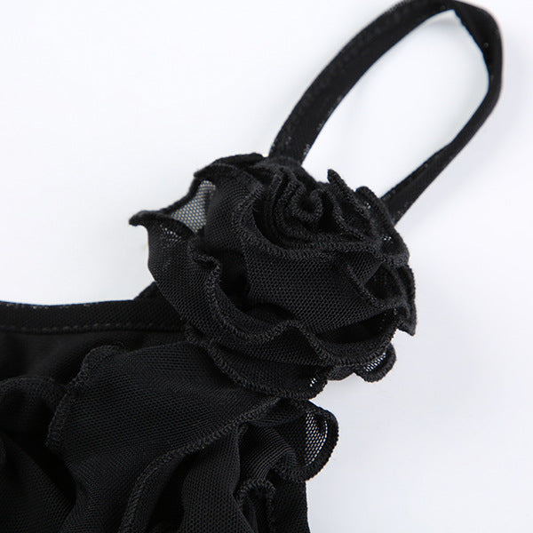 French hot girl flower ribbon mesh sexy backless suspender belt