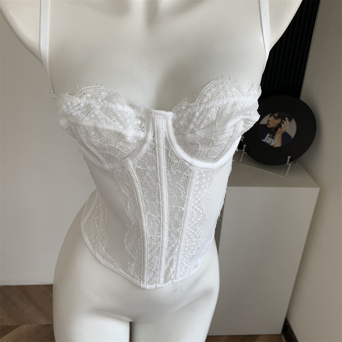 Lace embroidered herringbone camisole bra