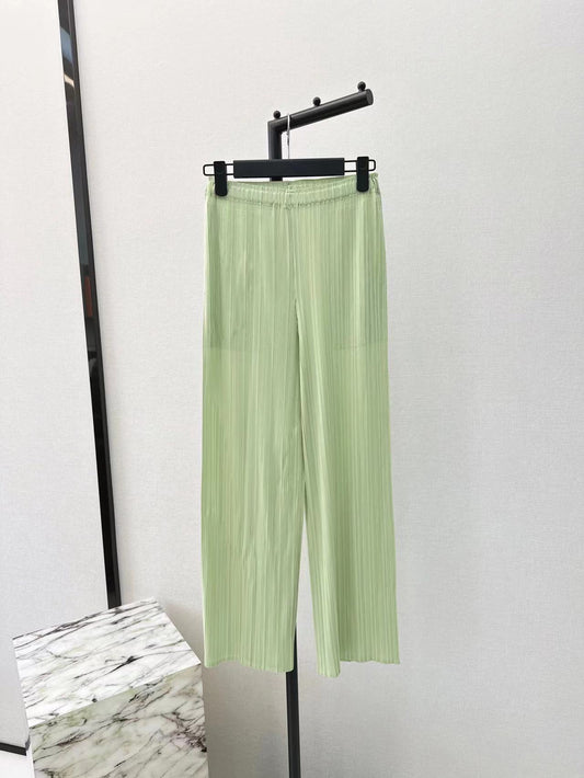 French Irregular Pleated Sleeveless Vest Top Elastic Waist Straight Pants Suit