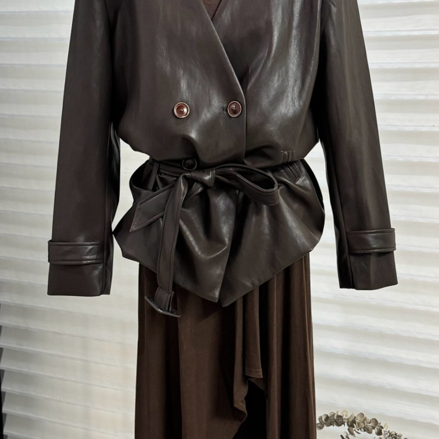 V-neck lace-up PU suit motorcycle jacket
