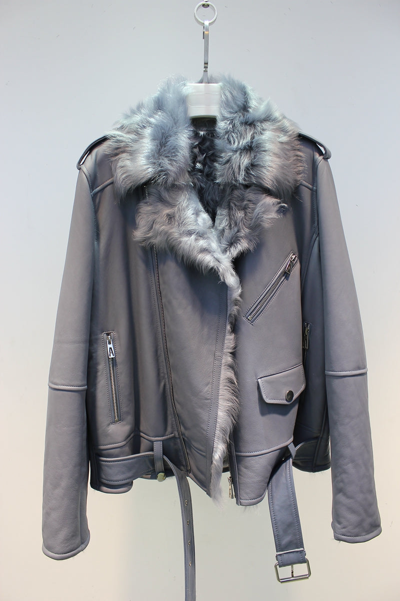 Soft and comfortable Xiaohu sheepskin all-in-one motorcycle fur jacket