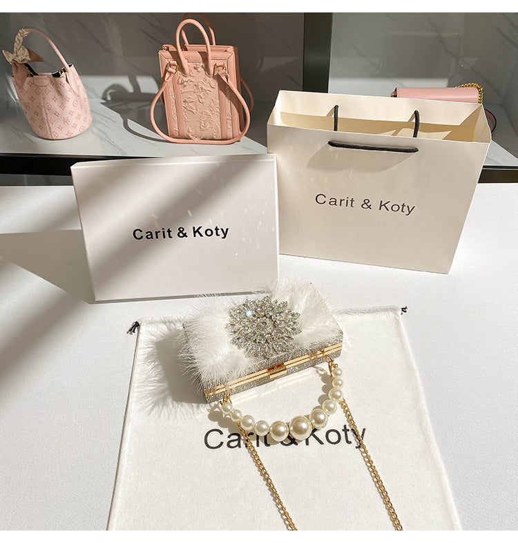 High-end heavy-duty diamond-encrusted pearl chain bag