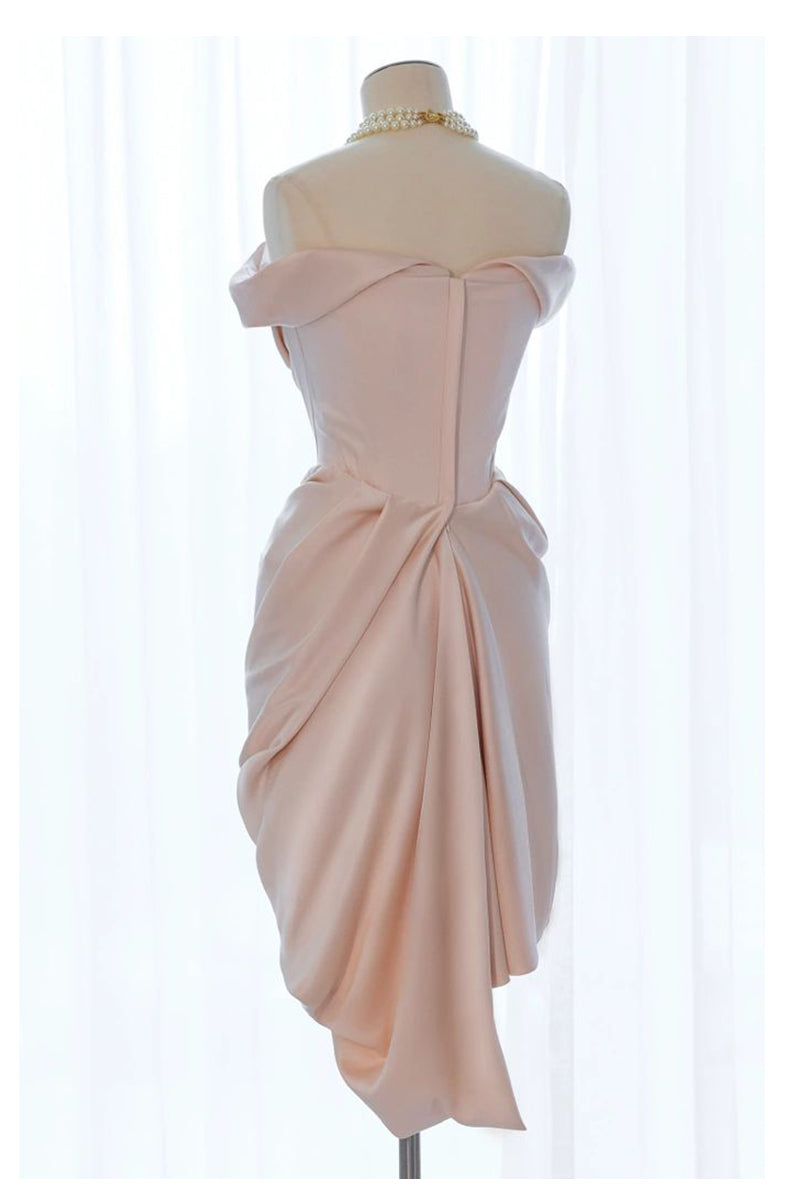 One shoulder French pink evening dress