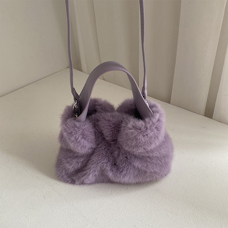 Pleated Faux Rabbit Fur Crossbody Bag