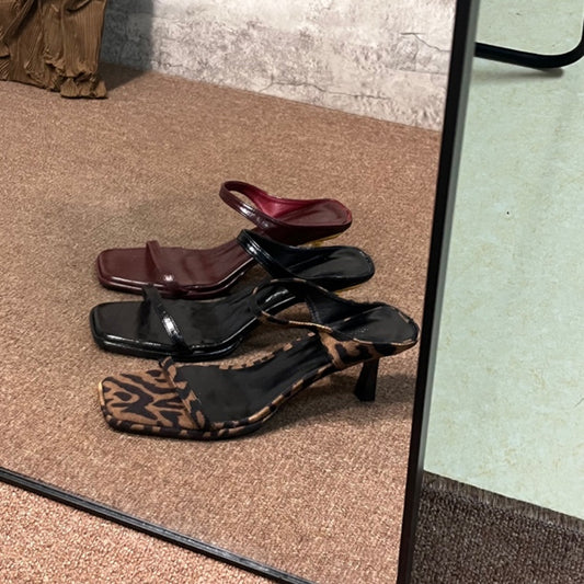 Vintage leopard print sexy strappy open toe sandals