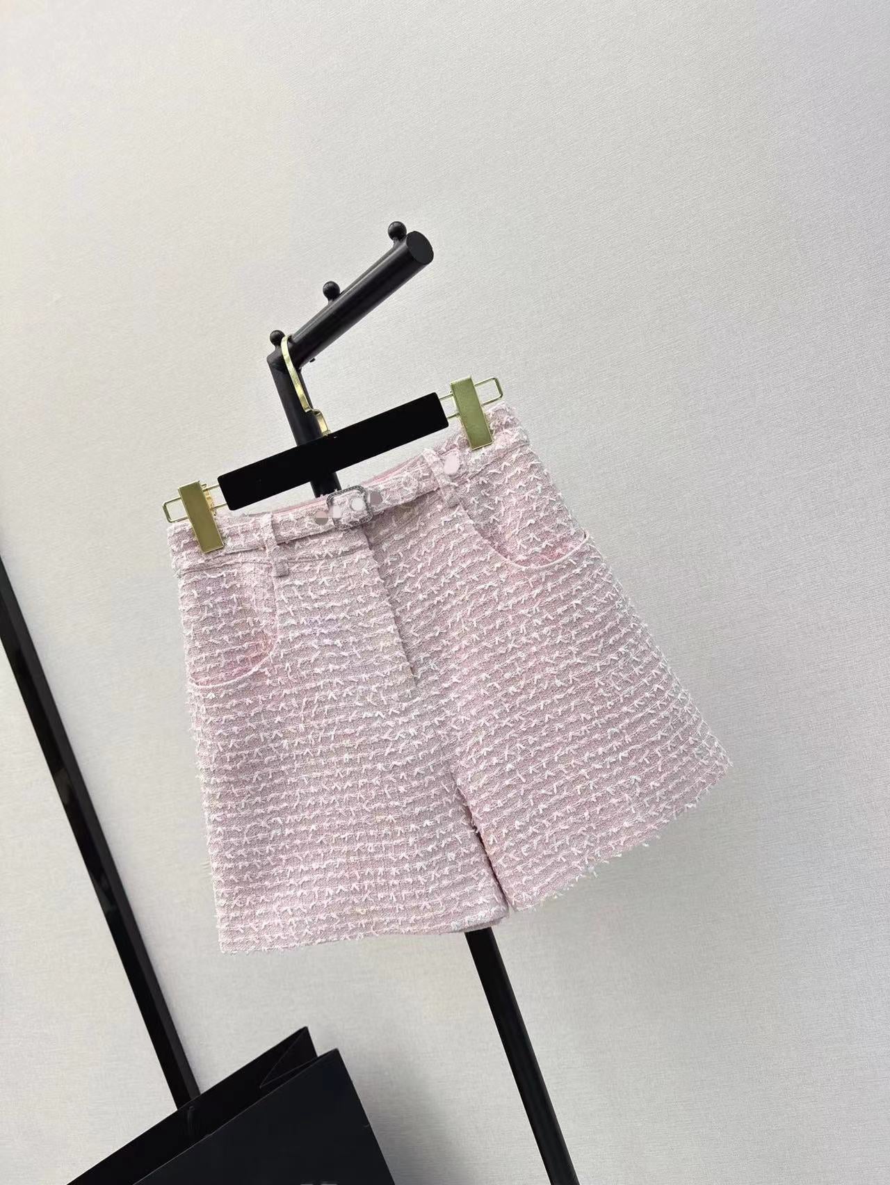 Tweed Lapel Double Pocket Tank Top High Waist Shorts Set