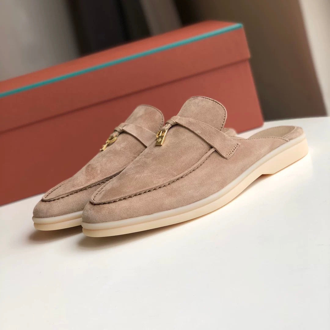 Genuine leather flat casual half-slipper loafers
