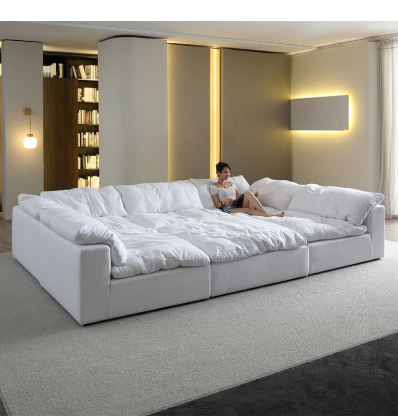Cloud sofa cream style Italian living room down high-end villa linen cotton linen lazy fabric sofa