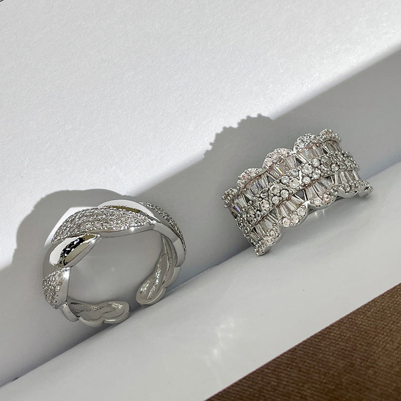 Zirconia wide index finger ring personalized petal ring light luxury exquisite ring