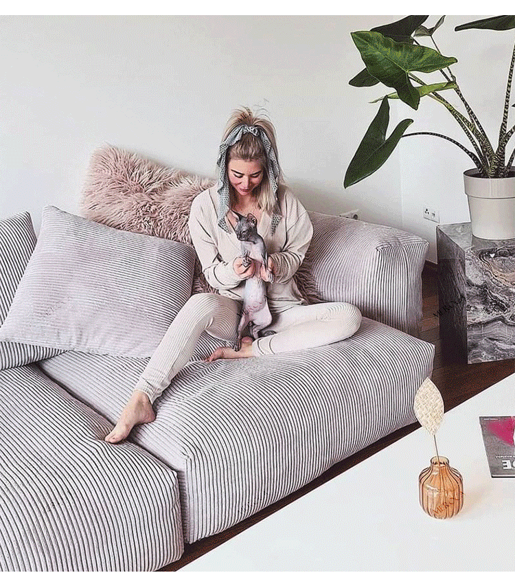 Corduroy fabric sofa living room small apartment Nordic modern minimalist creative module combination lazy down sofa