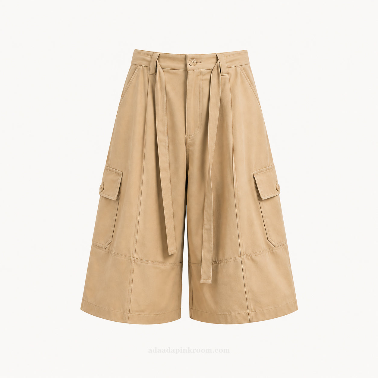 Belted Wide-Leg Bermuda Trousers