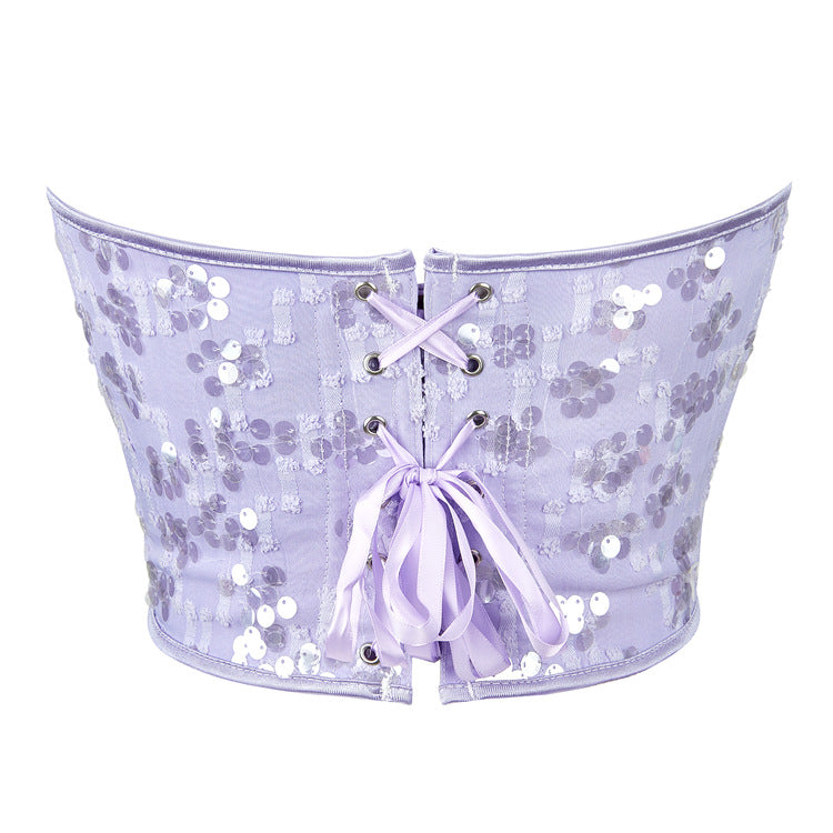 European and American niche sexy sequin fishbone slim suspender top