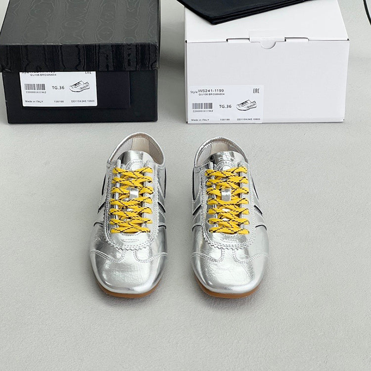 Suede stitching sports flat lace-up casual shoes