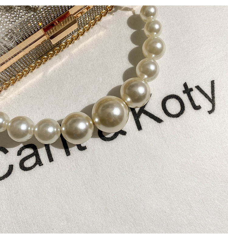 High-end heavy-duty diamond-encrusted pearl chain bag