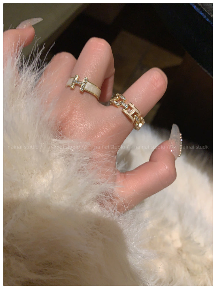 H letter ring ~ enamel light luxury index finger ring