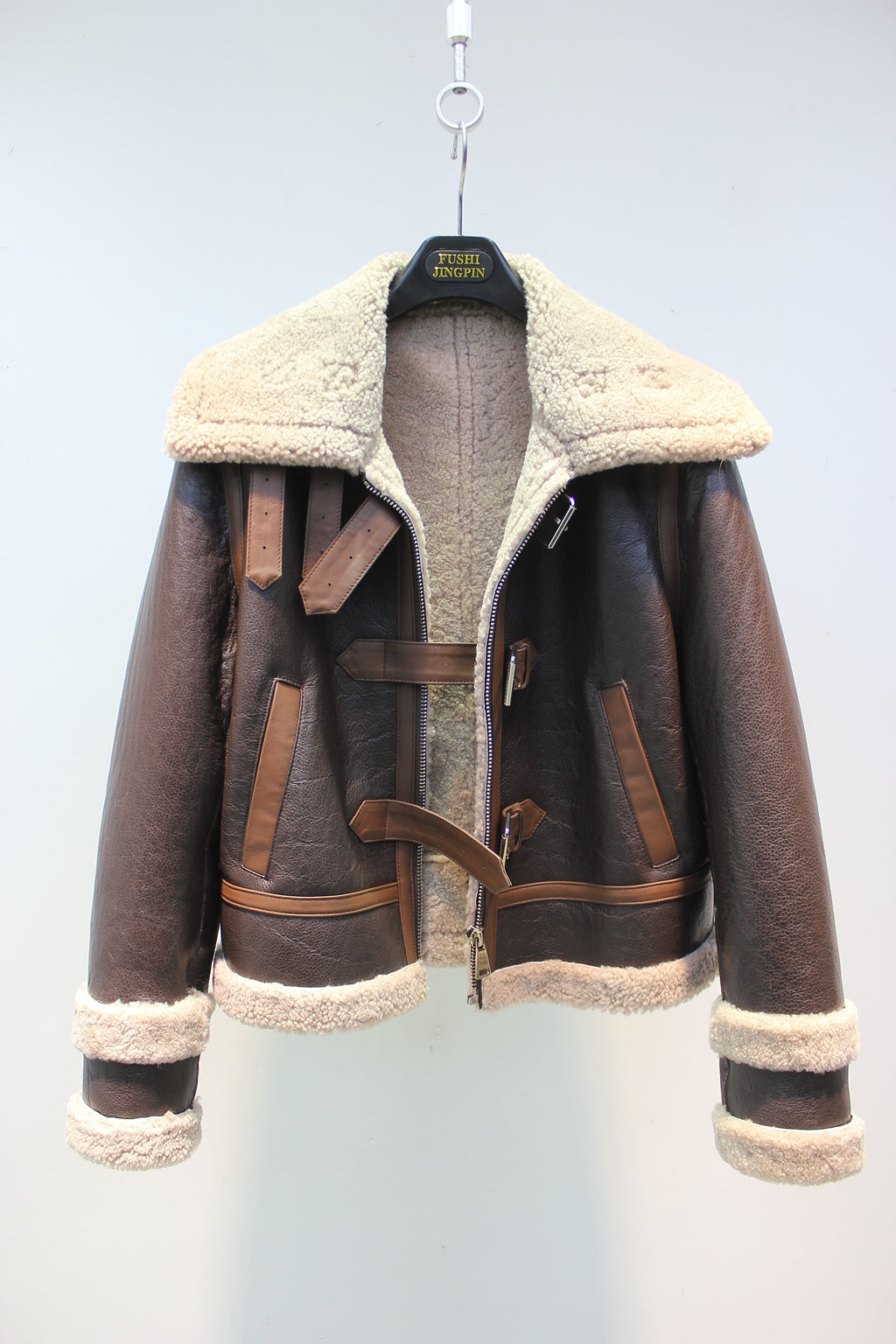 Original imported sheepskin all-in-one design motorcycle fur jacket