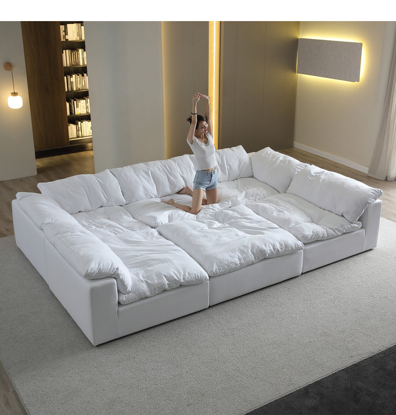 Cloud sofa cream style Italian living room down high-end villa linen cotton linen lazy fabric sofa
