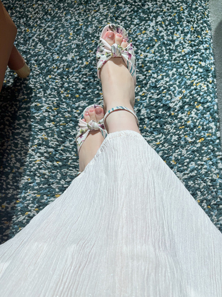Retro style French square toe flower strap two-wear slippers and sandals