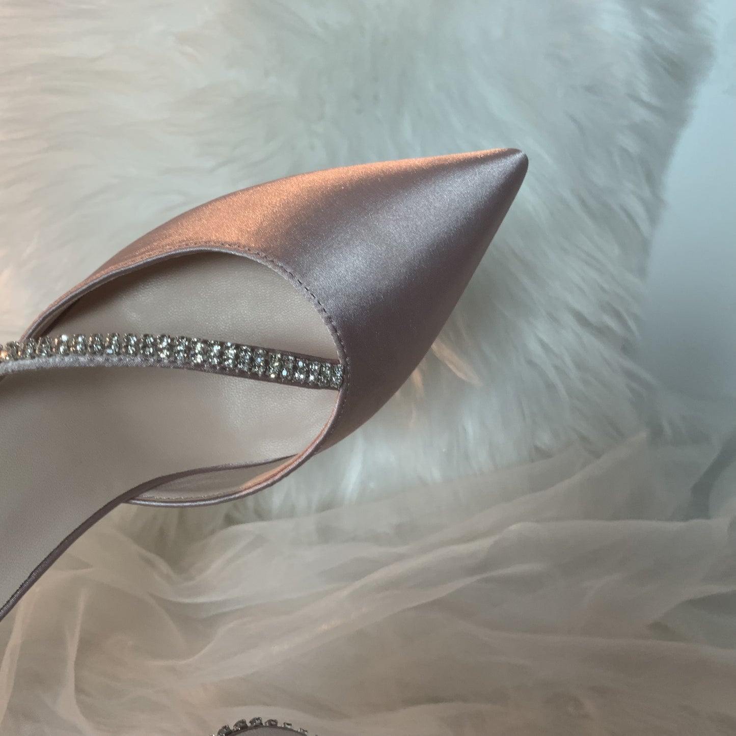 Pointed rhinestone stiletto heel champagne color sandals