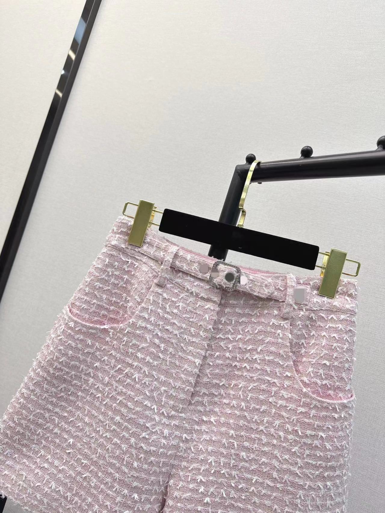 Tweed Lapel Double Pocket Tank Top High Waist Shorts Set