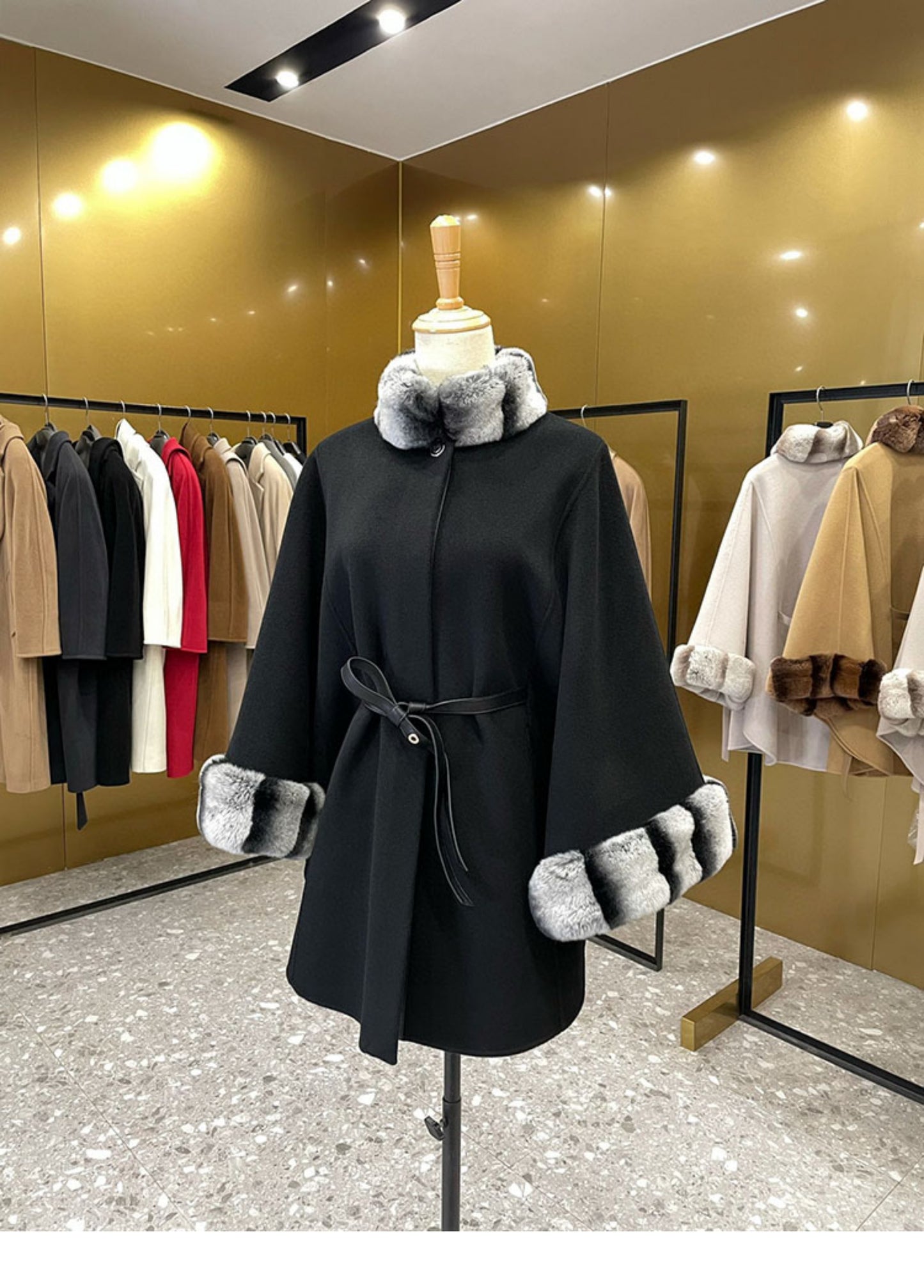 Double-faced cashmere cape coat