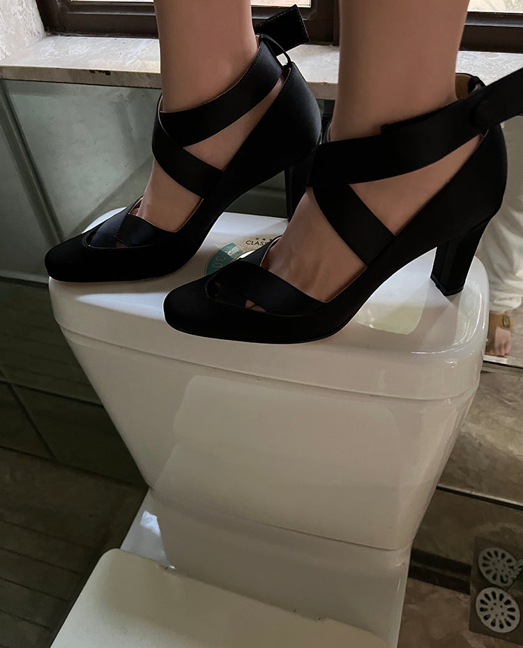 Satin square toe ballet pumps