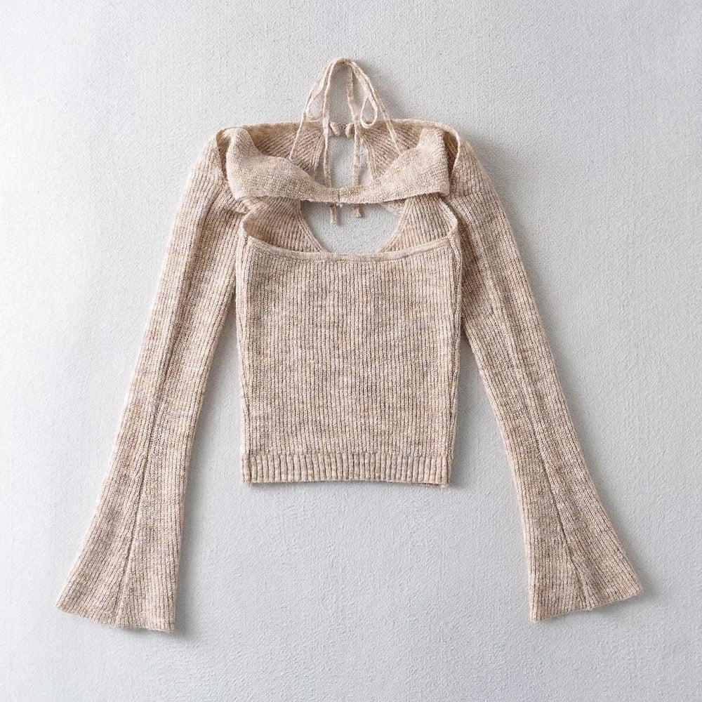 Two pieces of knitted slim fit hot girl sweater blouse vest