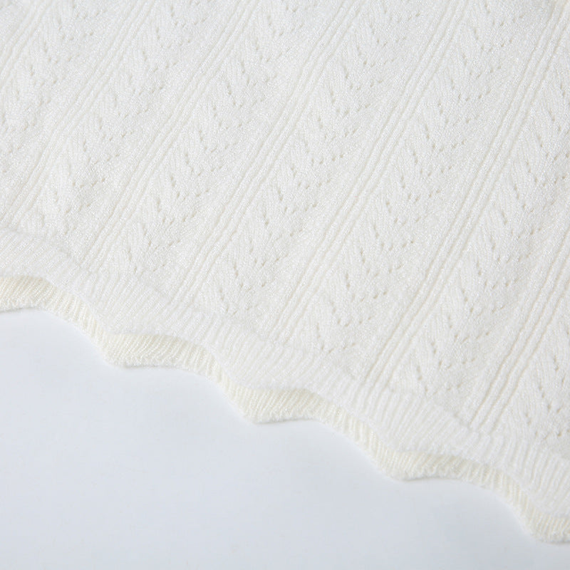 French girly bow tie crochet knit top