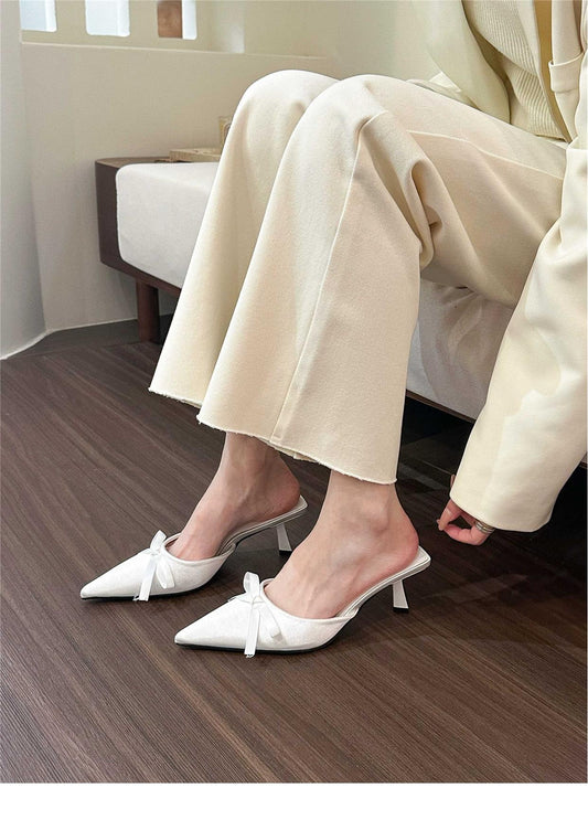 Purple pointed toe bow stiletto high heels