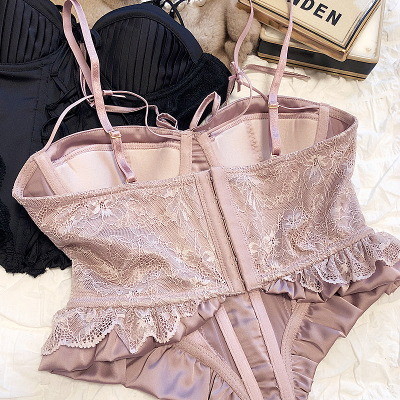 French sexy satin lace vest hot waist slimming underwear