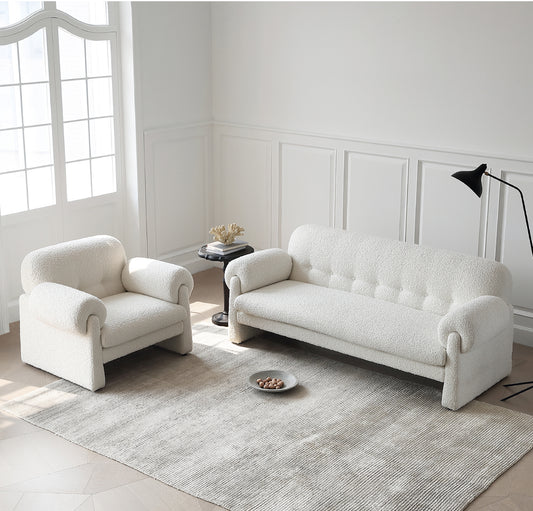Single sofa French retro cream style Teddy velvet fabric sofa leisure sofa chair