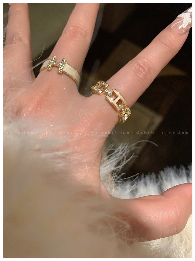 H letter ring ~ enamel light luxury index finger ring