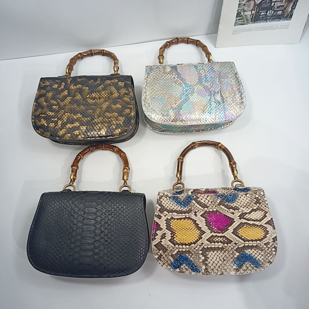 Luxurious genuine python skin bamboo bag 22cm fashionable women's bag