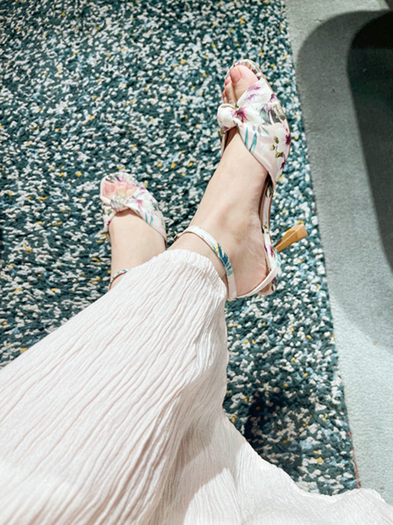 Retro style French square toe flower strap two-wear slippers and sandals