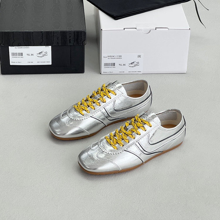Suede stitching sports flat lace-up casual shoes