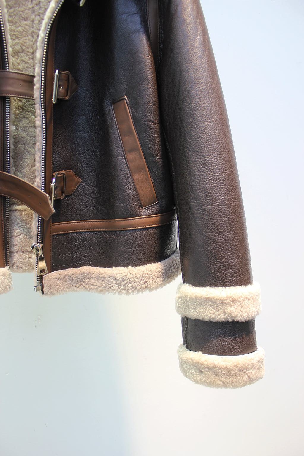 Original imported sheepskin all-in-one design motorcycle fur jacket