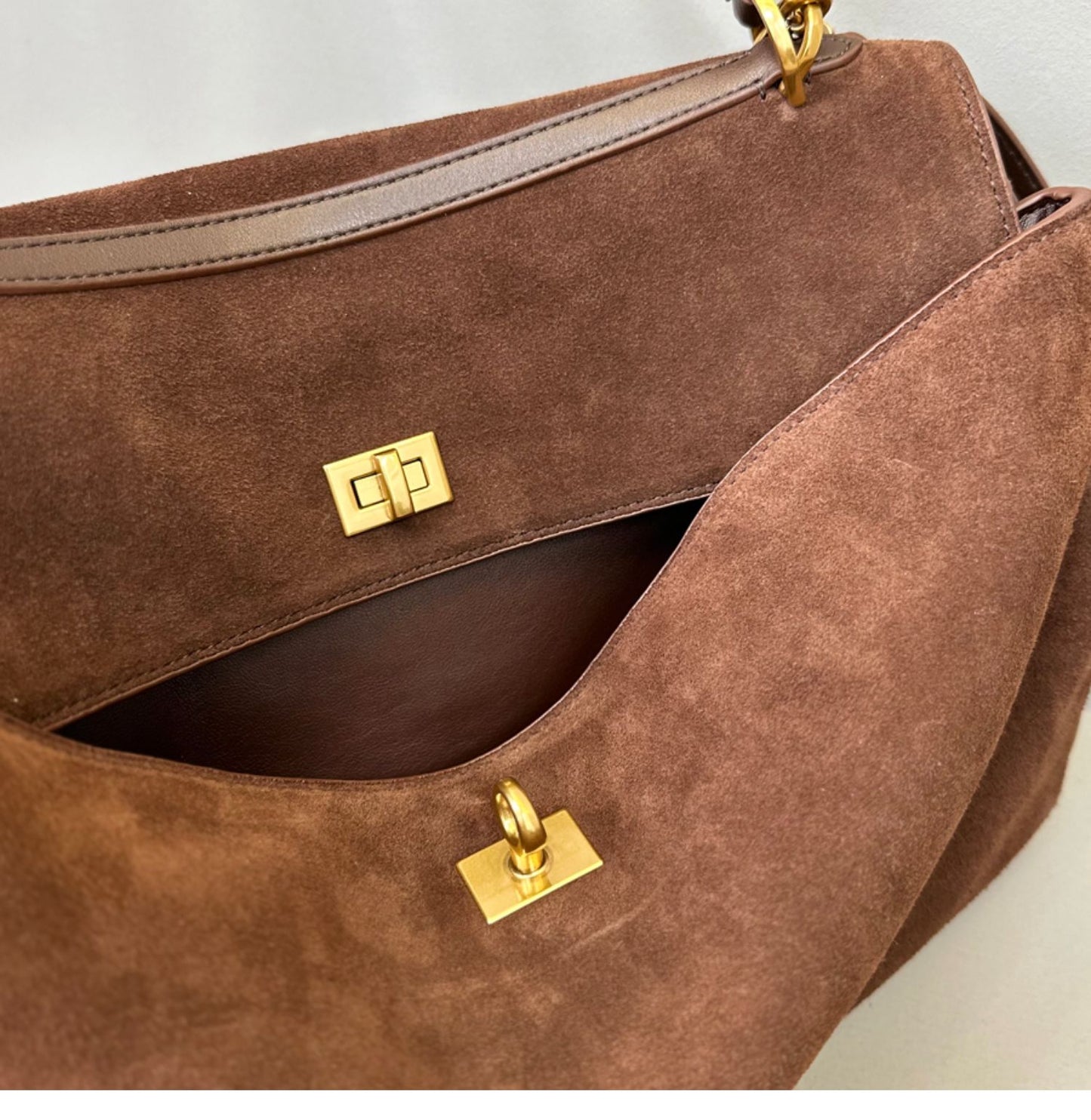 Suede stitching layered leather Kelly bag