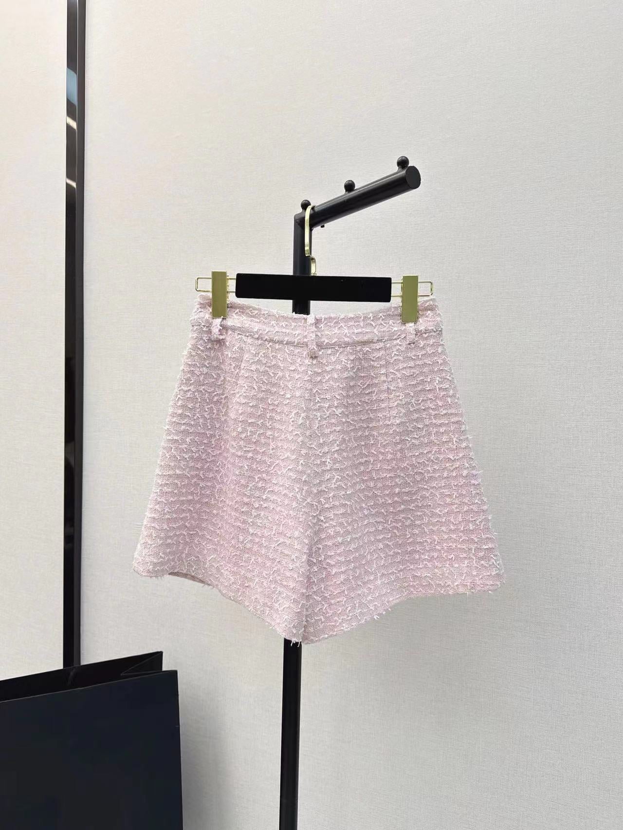 Tweed Lapel Double Pocket Tank Top High Waist Shorts Set