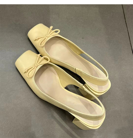 Fairy style square toe thick heel cap toe sandals