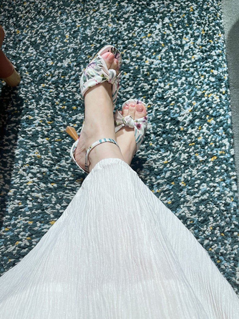 Retro style French square toe flower strap two-wear slippers and sandals