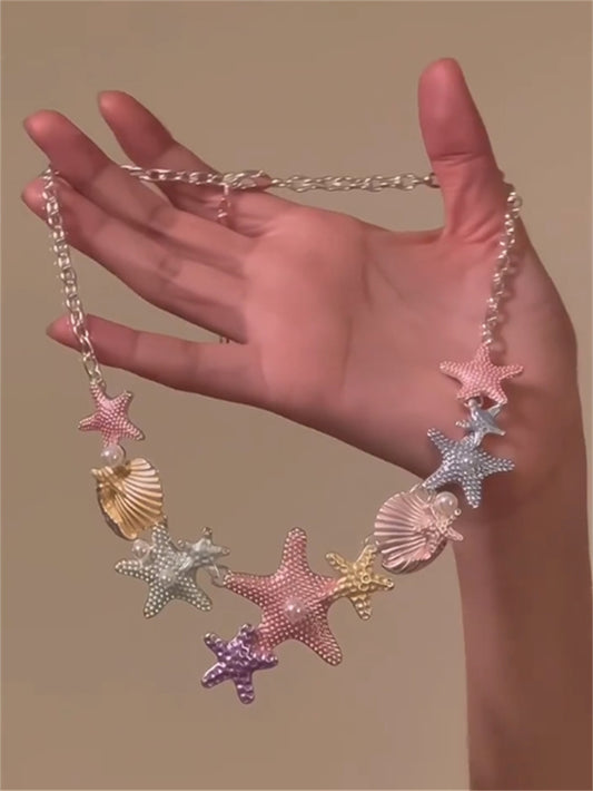 European and American style pendant colorful starfish shell pearl necklace