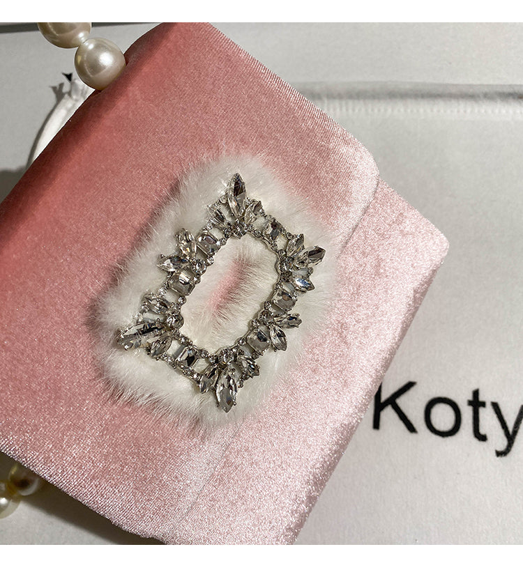 Plush rhinestone chain small square bag